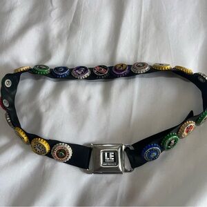 Y2K 1990s Vintage Seatbelt Bottle Cap Rubber Adjustable Belt 34.5”